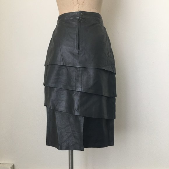 Avant Garde Tiered Midi Leather Skirt - Picture 2 of 4